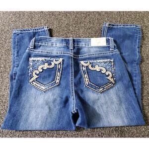 Love Indigo Premium Cropped Jeans Women 6 Embellished Pockets Capri Bling Dark